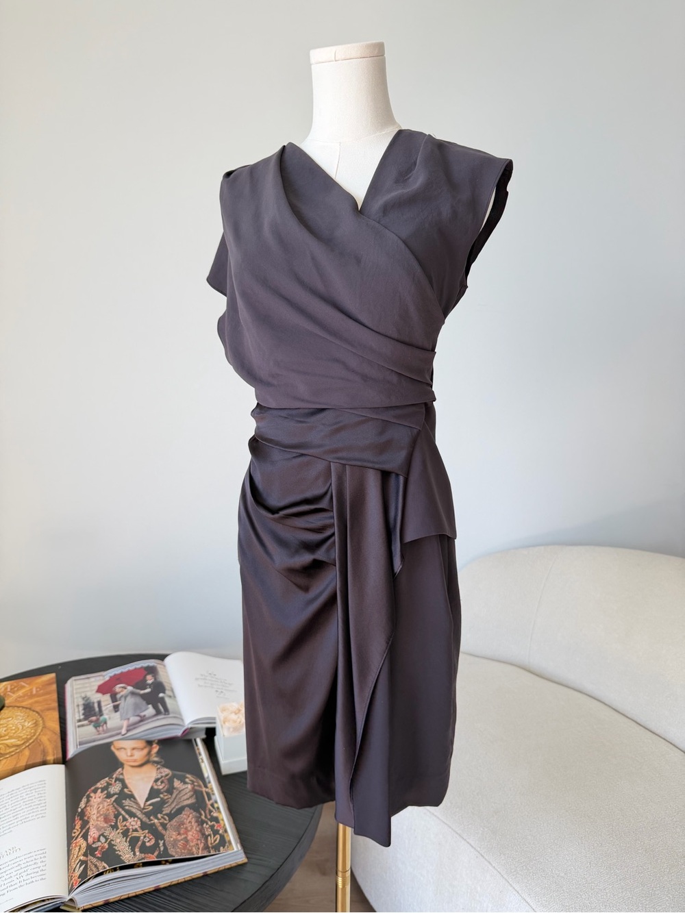 Helmut Lang Draped Silk Dress Size 0 – $895